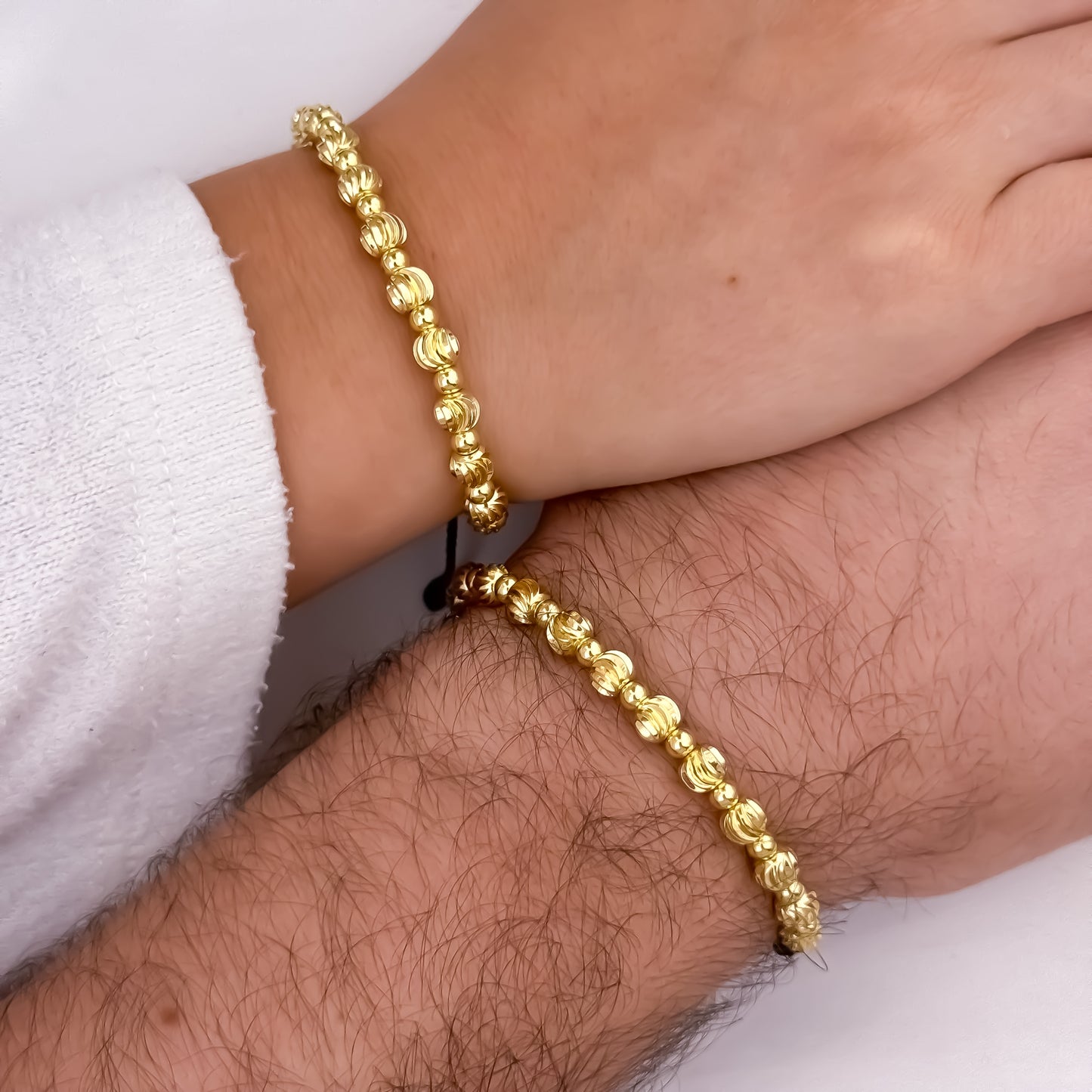 2 Pulseras para Parejas en Balin Italiano Nuevo Tejido de balin en Oro amarillo Simbolo de Amor en Oro Laminado 18k con Garantia de por vida