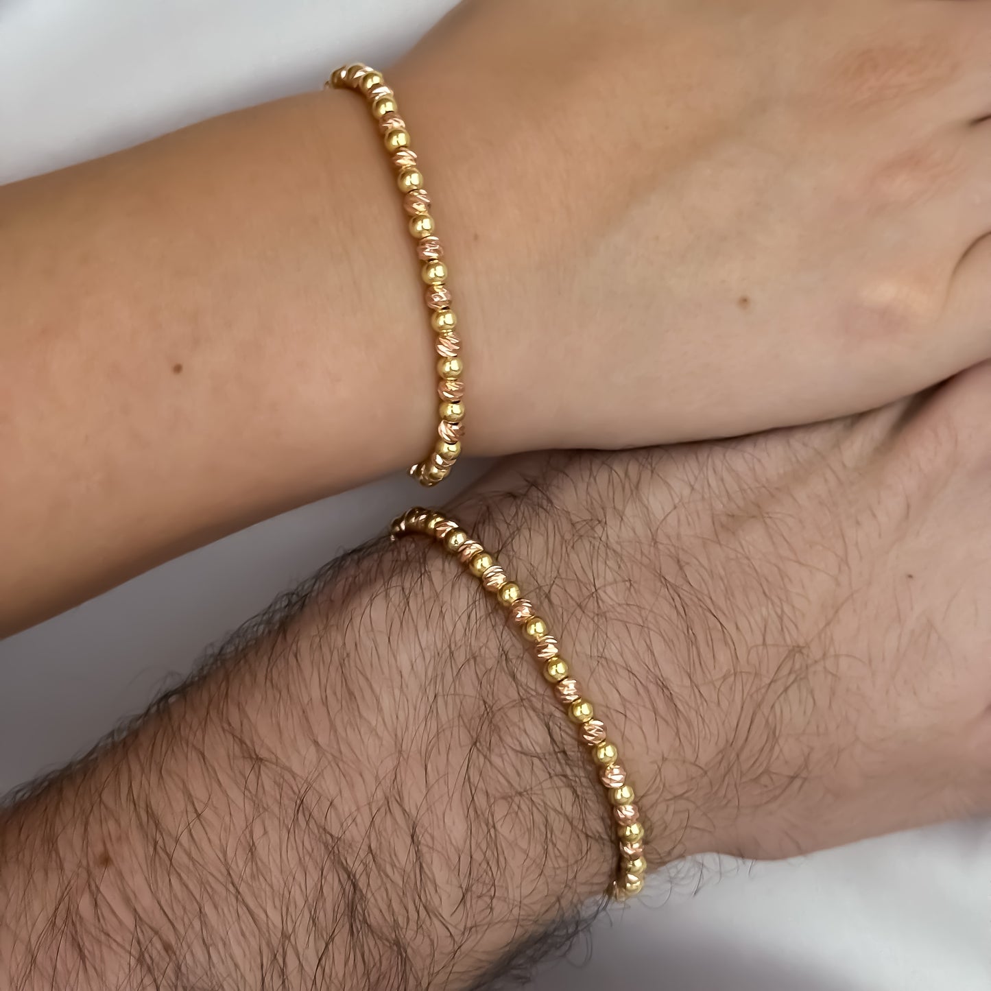 Juego de 2 Pulseras de Oros Rosado + Oro Amarillo en Balin italiano de 4mm en Oro Laminado 18k con Garantía de por vida