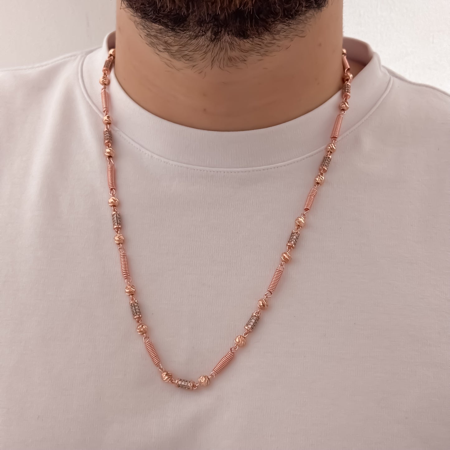 Cadena Rustica de 60cm de 5mm en Oro Rosa Diamantada en Oro Laminado 18k con Garantia de por vida