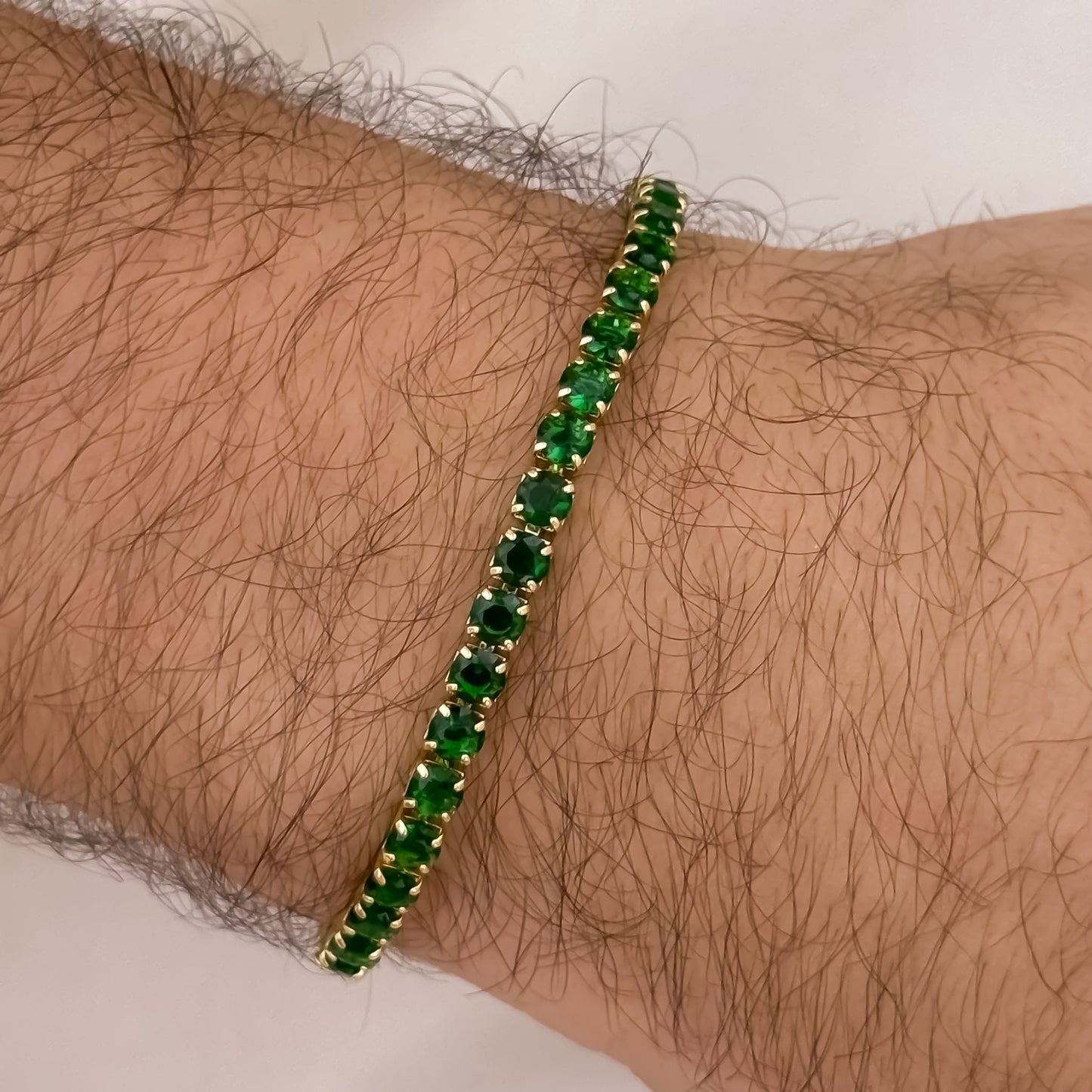 Pulsera Tejido Tennis Verde Esmeralda en Oro Laminado 18k con Garantia de por vida