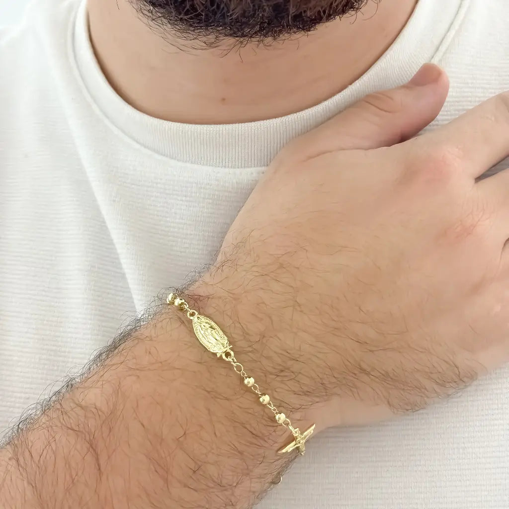 Pulsera Doble Proteccion de Virgen Guadalupe + Cristo Madero en Oro Laminado 18k con Garantia de por vida