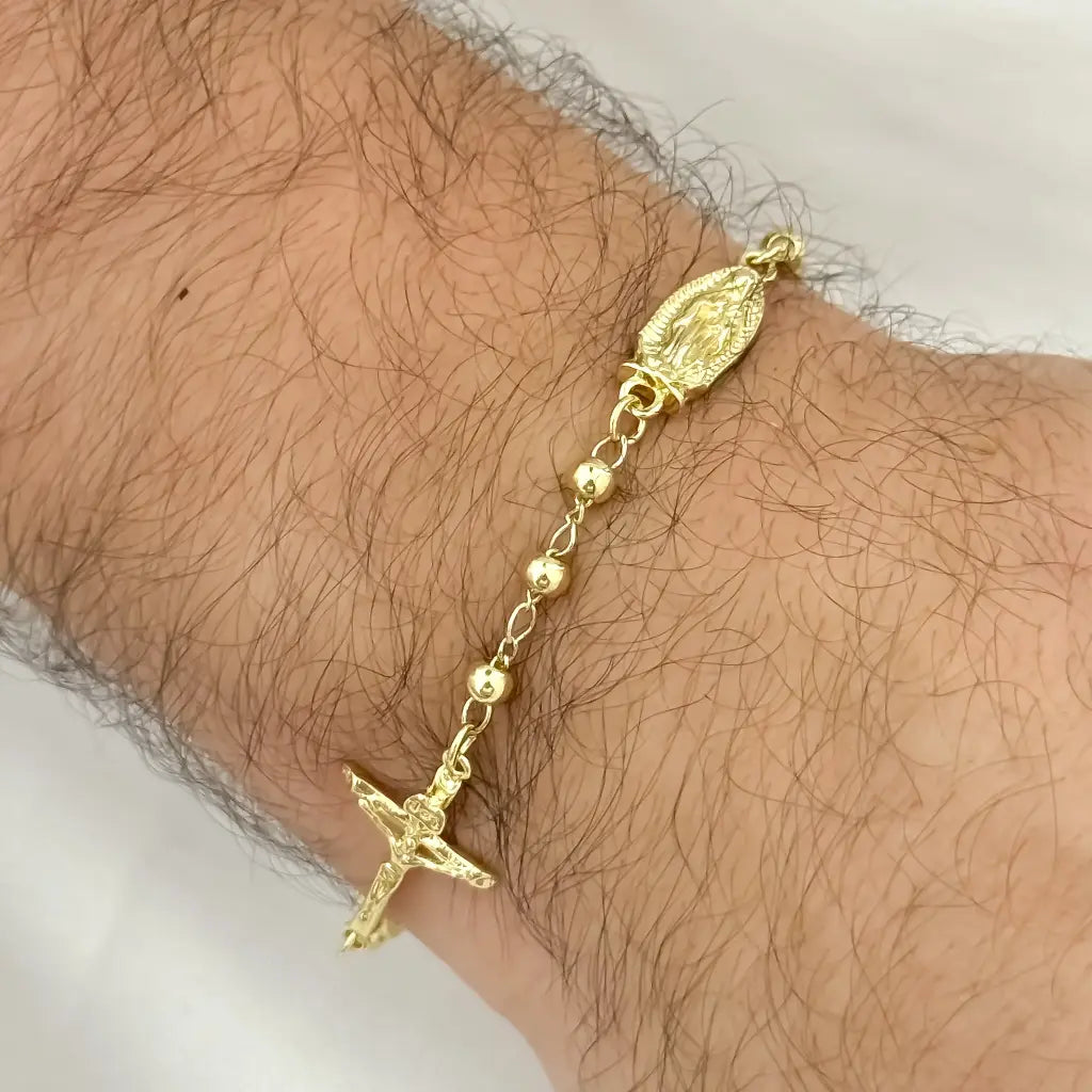 Pulsera Doble Proteccion de Virgen Guadalupe + Cristo Madero en Oro Laminado 18k con Garantia de por vida