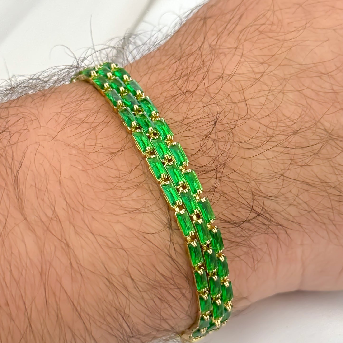 Pulsera Tennis Verde en 5mm de Grosor en Oro Laminado 24k con Garantia de por vida