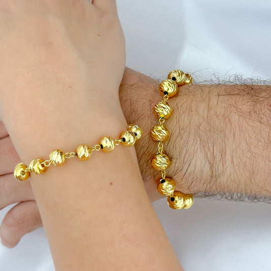 Pulseras para Parejas Balín 10mm y 8mm en Oro Laminado 24K  con Garantia de por Vida