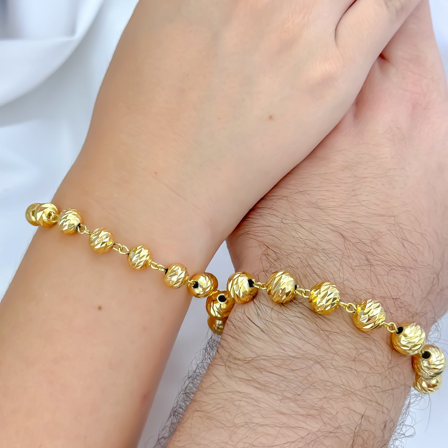 Pulseras para Parejas Balín 10mm y 8mm en Oro Laminado 24K  con Garantia de por Vida