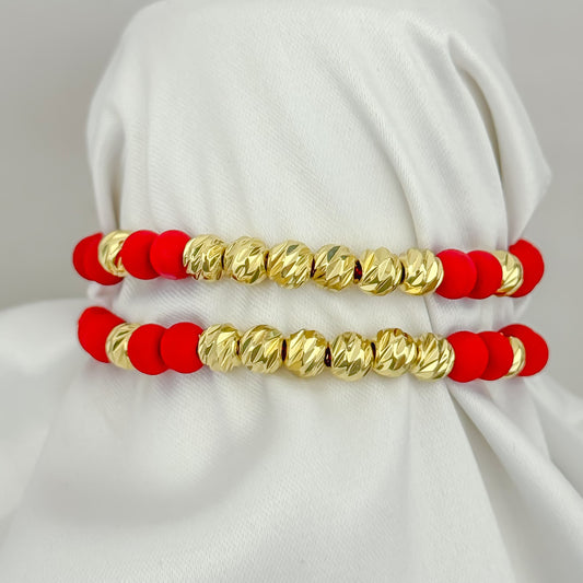 2 Hilos de Amor Rojo para Parejas en Balin Italaino 5mm en Oro Laminado 24k