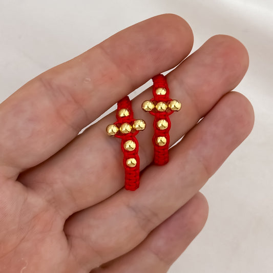 Juego de Anillos Tejidos para Pareja en Balín de 4mm con Cruz en Oro Laminado 18K mismo color de Oro de 18k