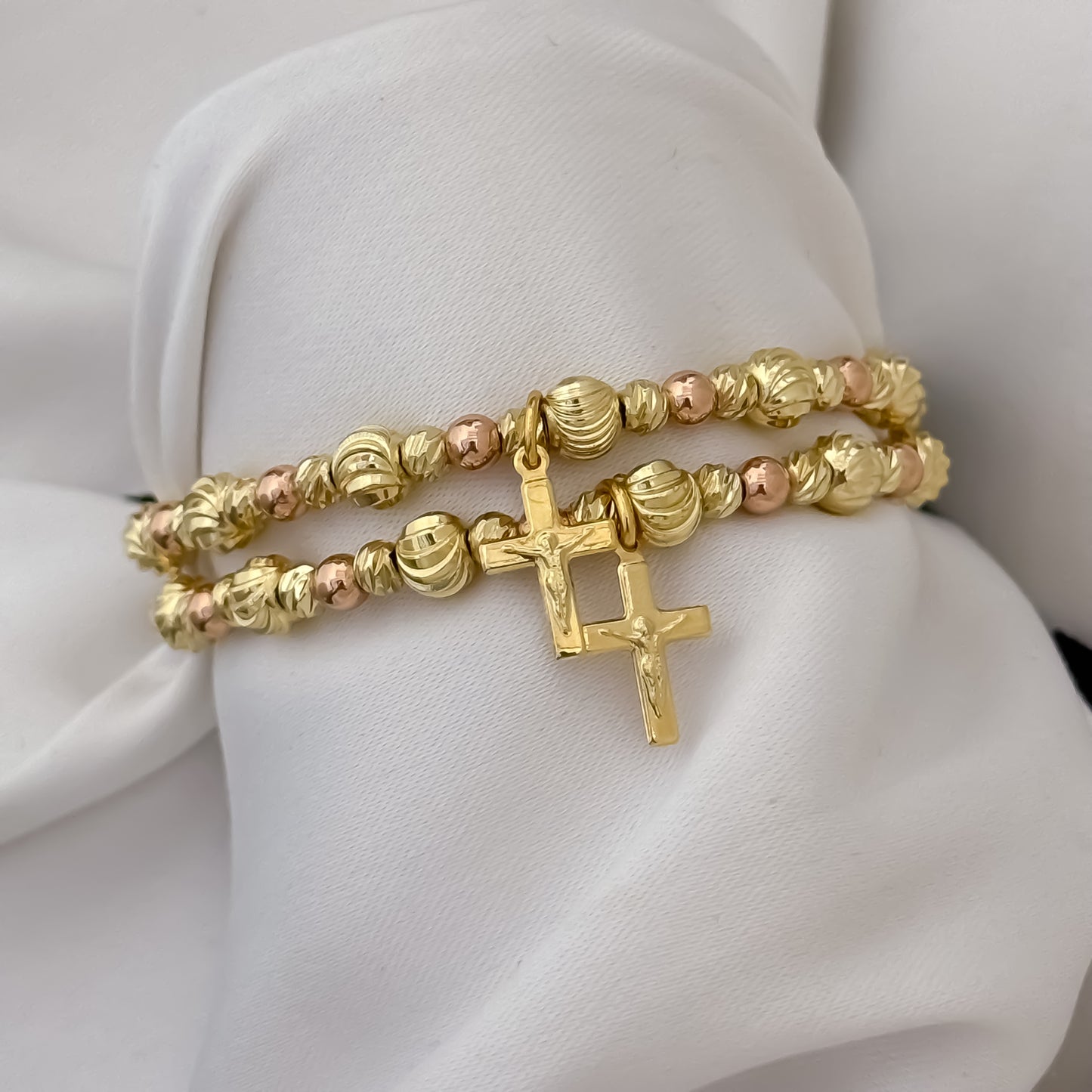 Pulseras para Parejas  Balín Italiano Y Oro Rosa  con Cruz en oro Laminado 18k con Garantía de por vida