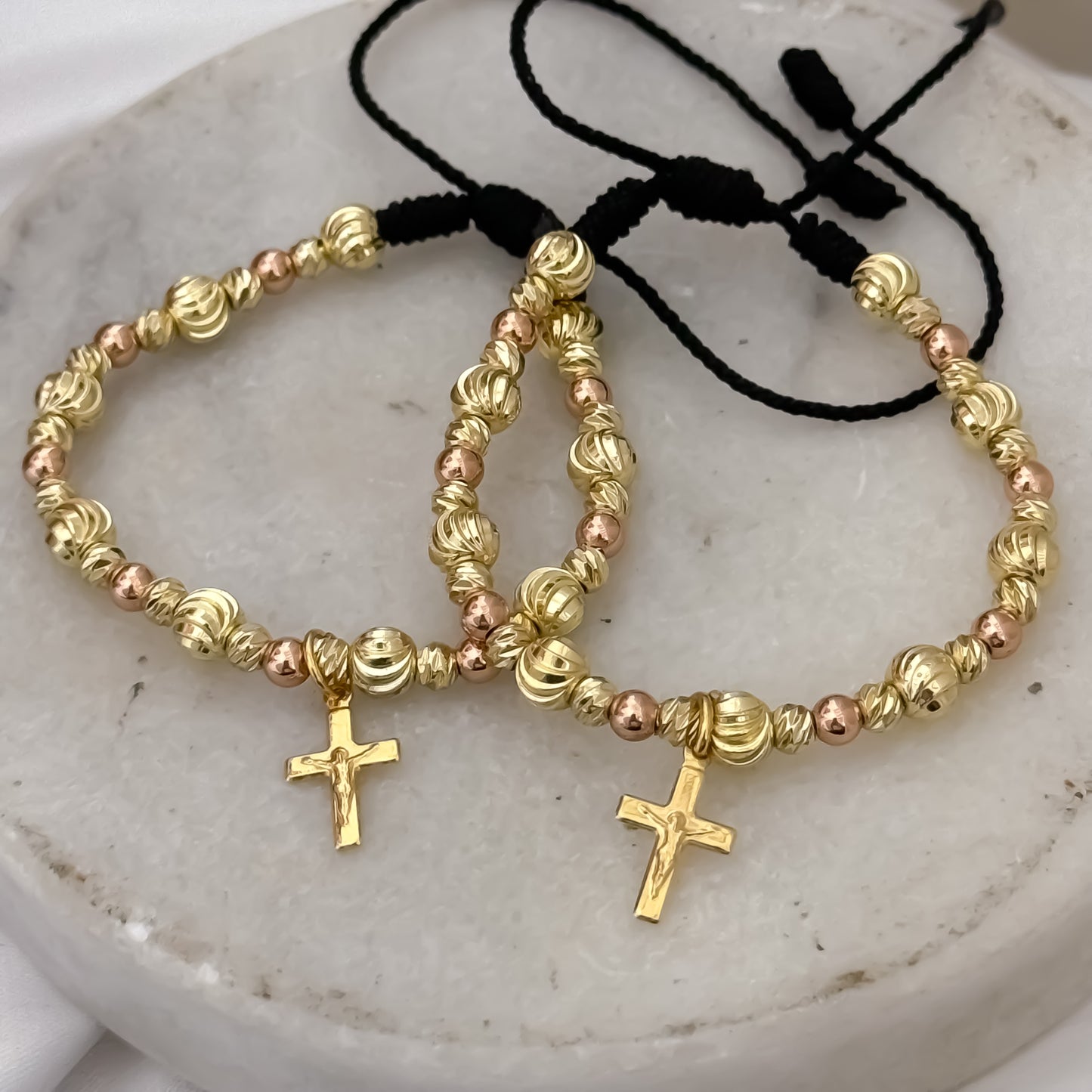 Pulseras para Parejas  Balín Italiano Y Oro Rosa  con Cruz en oro Laminado 18k con Garantía de por vida