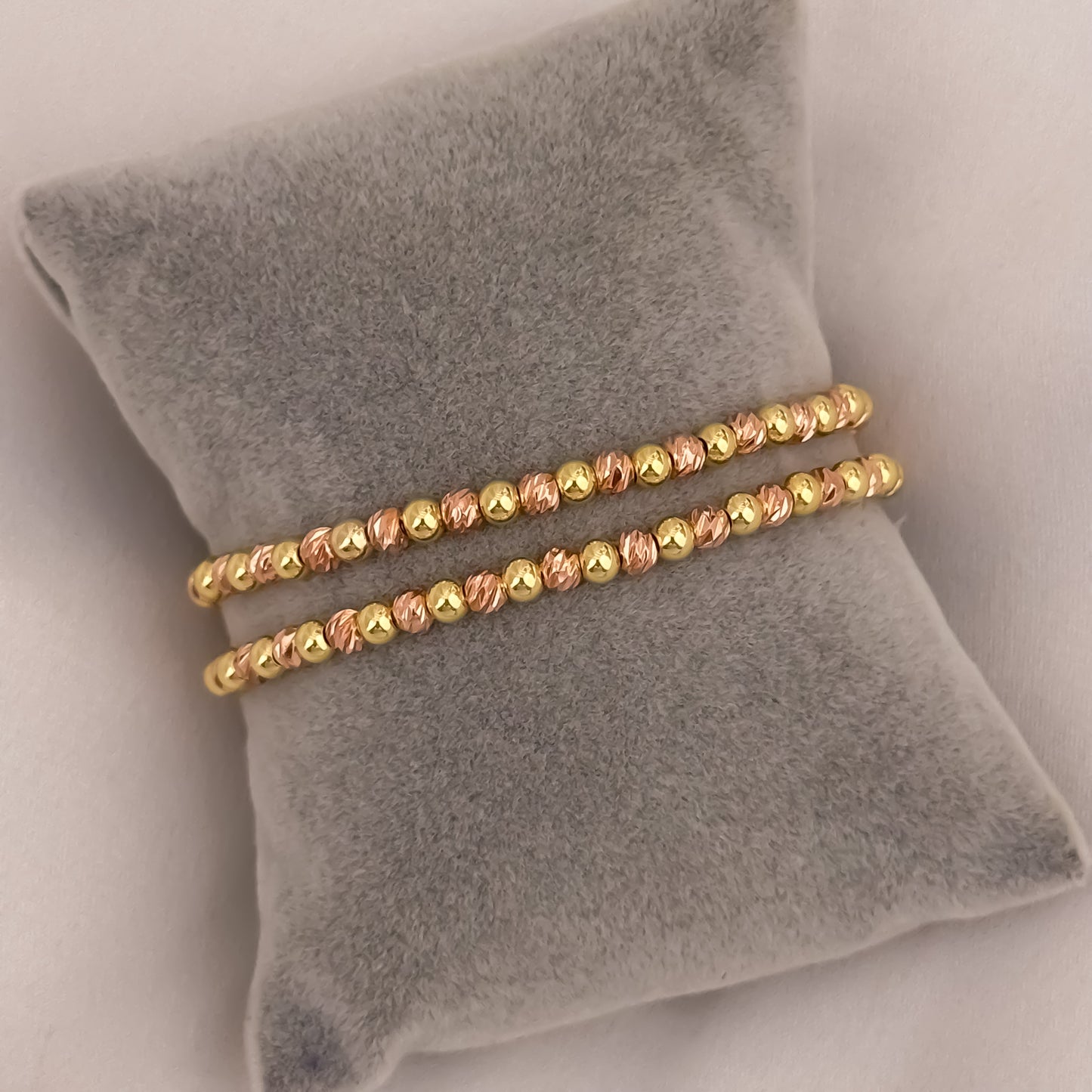 Juego de 2 Pulseras de  Oros  Rosado + Oro Amarillo en Balin italiano de 4mm en Oro Laminado 18k con  Garantía de por vida