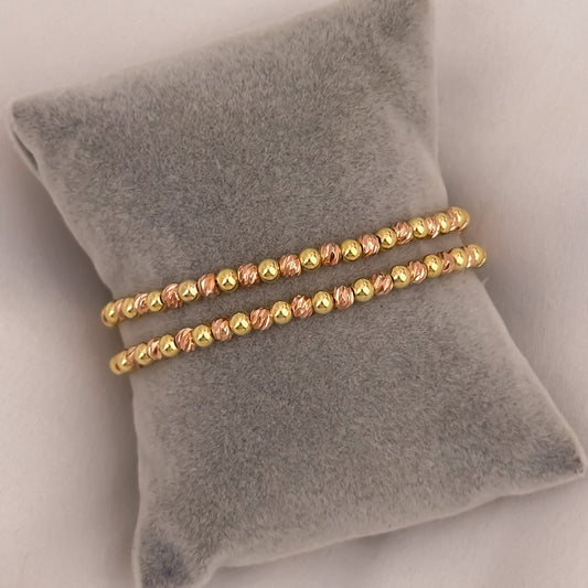 Juego de 2 Pulseras de  Oros  Rosado + Oro Amarillo en Balin italiano de 4mm en Oro Laminado 18k con  Garantía de por vida