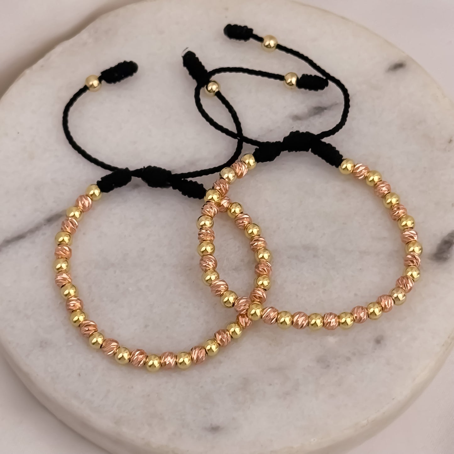 Juego de 2 Pulseras de  Oros  Rosado + Oro Amarillo en Balin italiano de 4mm en Oro Laminado 18k con  Garantía de por vida