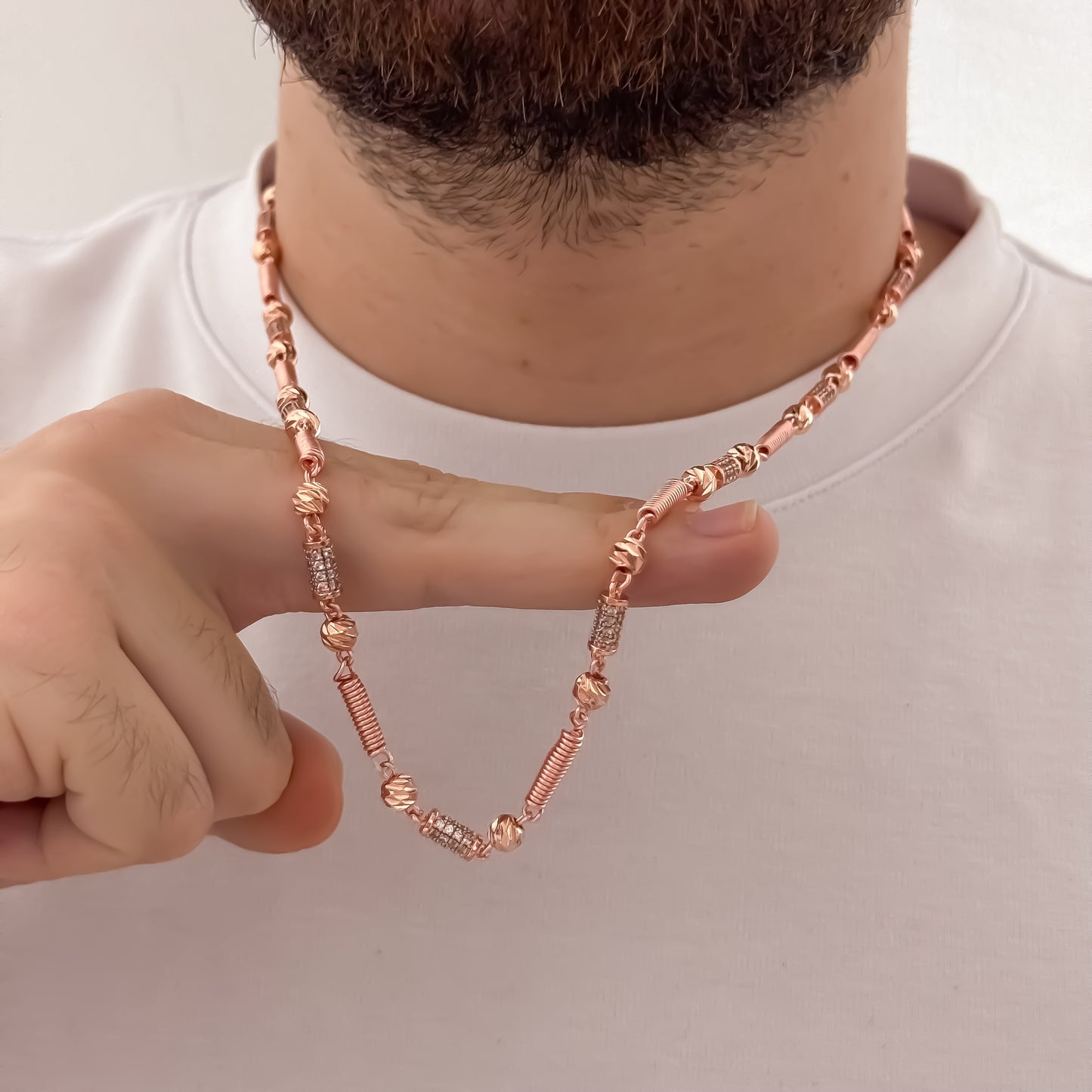 Cadena Rustica de 60cm de 5mm  en Oro Rosa Diamantada en Oro Laminado 18k  con Garantia de por vida