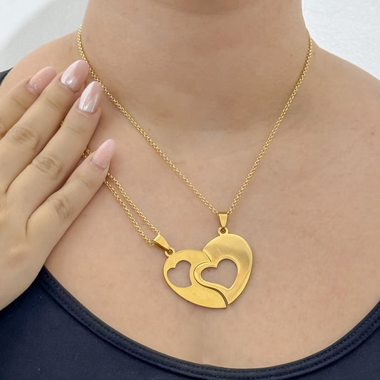 2 Cadenas para Parejas: Amor Indivisible y Eterno ¡Celebra tu amor con un símbolo de unión única y duradera! Dije Corazon en Oro Laminado 24k con Garantia de por vida