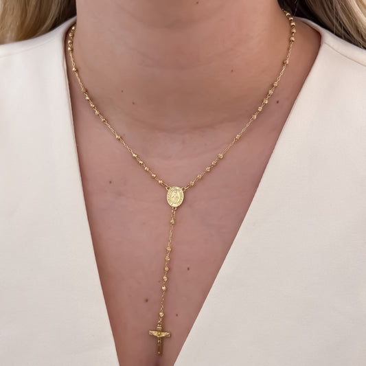 Rosario para Mama de Virgen de Milagrosa en Balin italiano de 4mm Diamantado en Oro Laminado 18k con Garantia de por vida