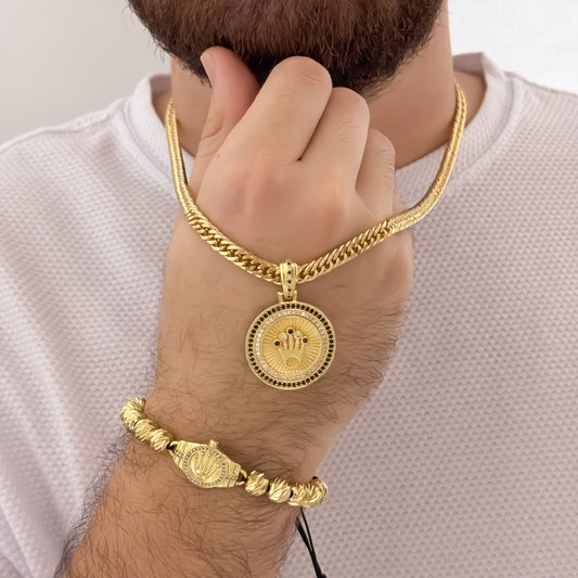 Cadena Tejido Cubana Cruzada de 60cm de 5mm + Corona Rolex con Micro Circones Cristales + Pulseras Ba