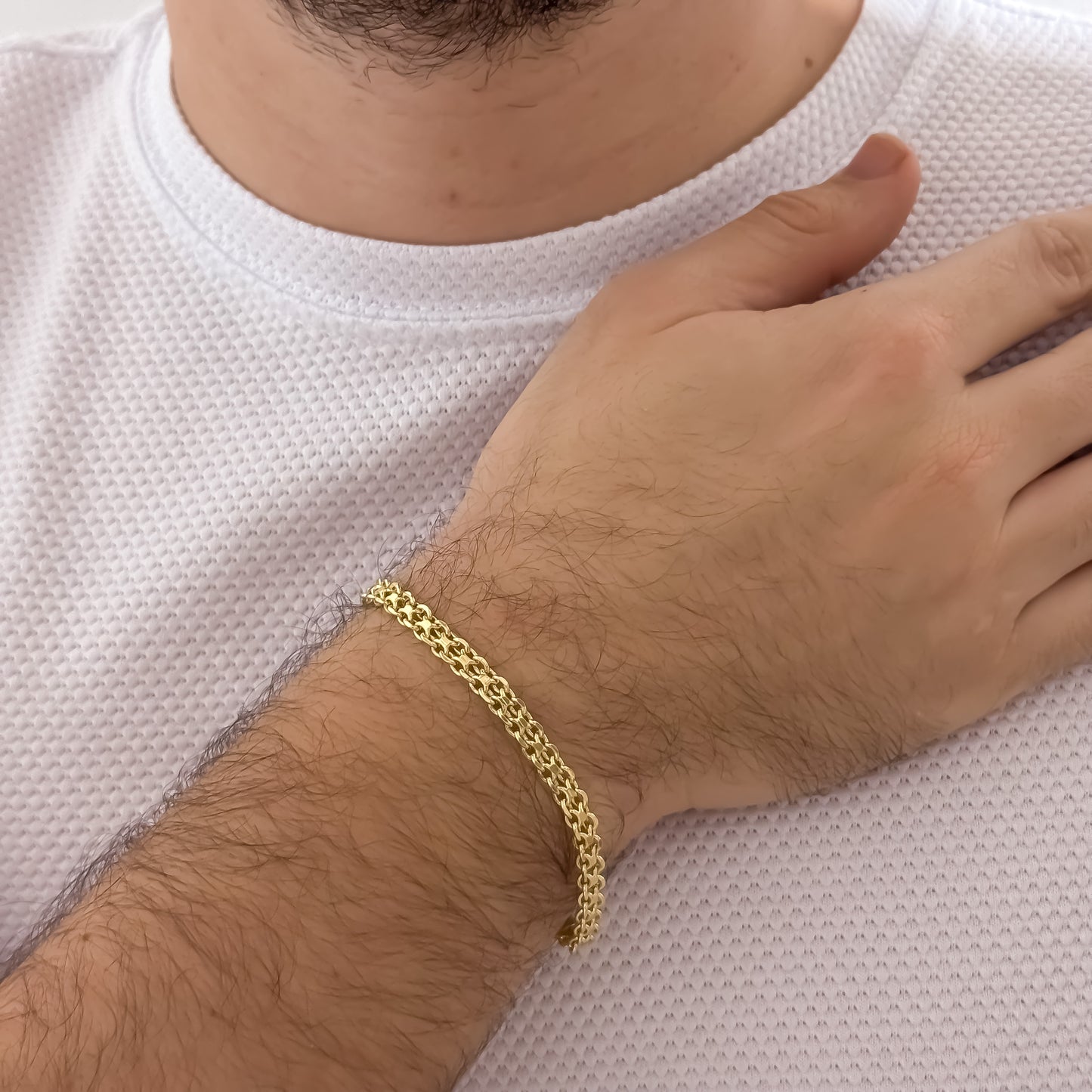 Pulsera Tejido Chino de 19cm de 4mm de Grosor en Oro Laminado 18k con Garantia de por vida