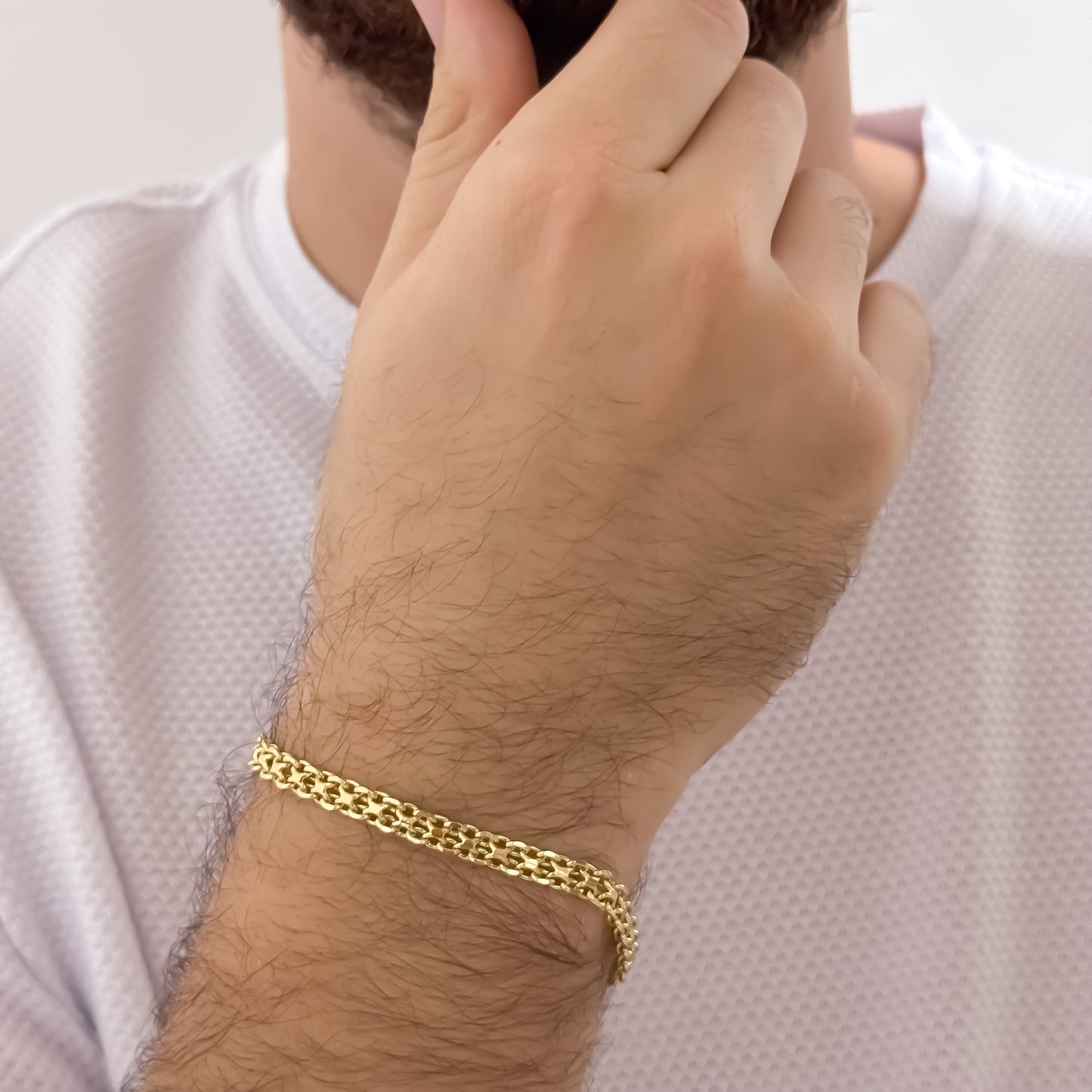Pulsera Tejido Chino de 19cm de 4mm de Grosor en Oro Laminado 18k con Garantia de por vida