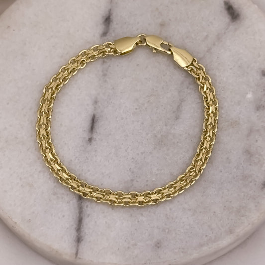 Pulsera Tejido Chino de 19cm de 4mm de Grosor en Oro Laminado 18k con Garantia de por vida
