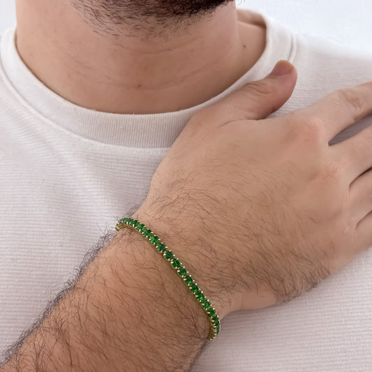 Pulsera Tejido Tennis Verde Esmeralda en Oro Laminado 18k con Garantia de por vida