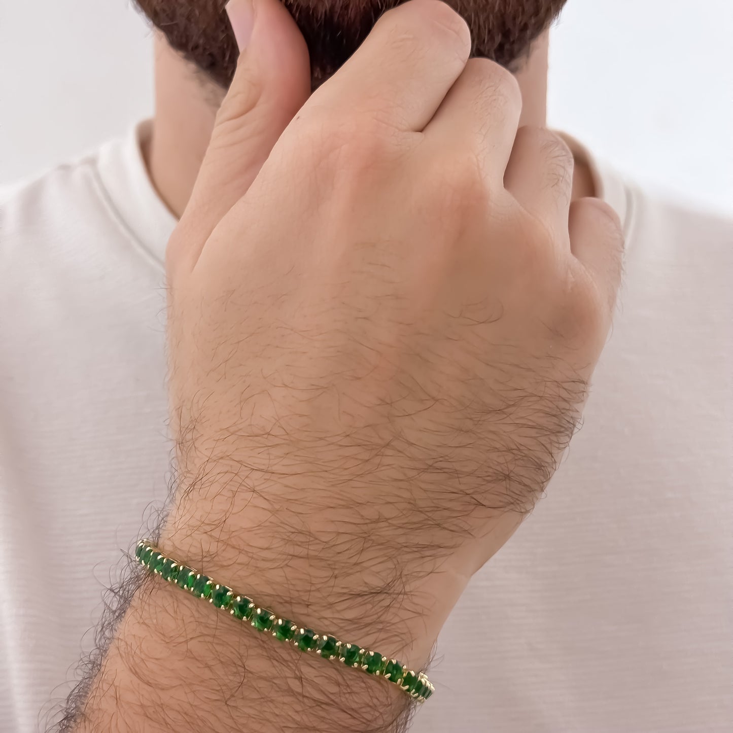 Pulsera Tejido Tennis Verde Esmeralda en Oro Laminado 18k con Garantia de por vida