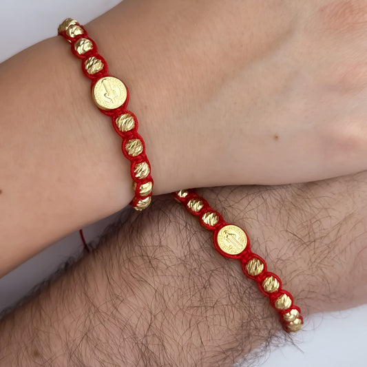 Promoción de 2 Hilos Rojos de San Benito Protección en Balin Italiano de 6mm en Oro laminado 18k con Garantia de por vida