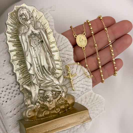 El Regalo para Mama Rosario de Virgen de Guadalupe de 45cm de 4mm en Oro Laminado 18k +Obsequio  Porcelana Virgen de Gudalupe + Novena