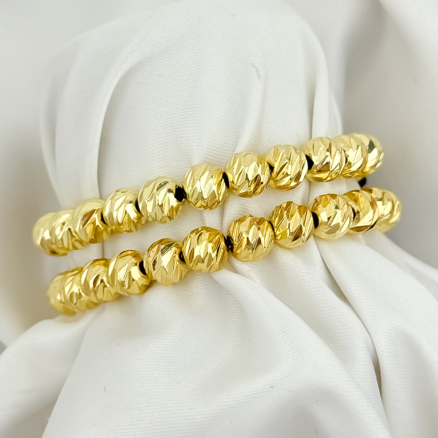 2 Pulseras para Parejas Balín 8 mm Italiano en Oro Laminado 24K con Garantia