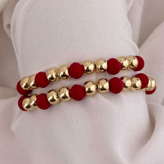 Pulseras Rojas  con Balines de 6mm Liso + Balin Liso  en Oro Laminado 18K: Símbolos de Amor y Unión el Hilo Rojo simbolo de  Union