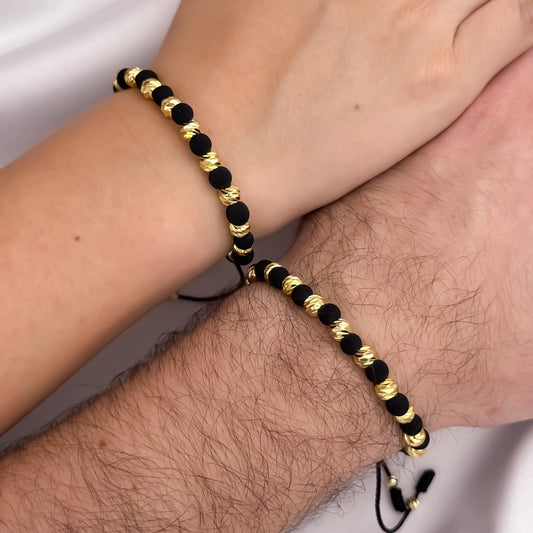 Promoción de Amor y Amistar 2 Pulseras Balin italiano de 6mm con Neopreno en Oro Laminado 18k con Garantía de por vida