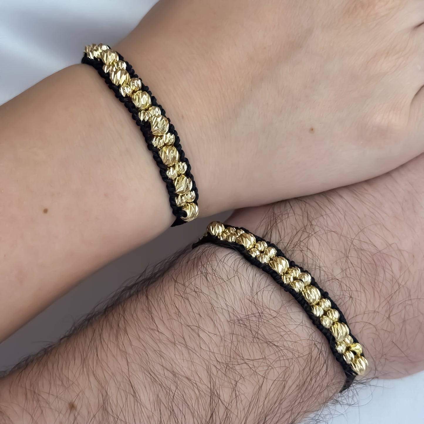 Promoción de 2 Pulseras para Parejas Tejidas en Balin Italiano 4mm y 6mm en Oro Laminado 18k con garantía de por vida