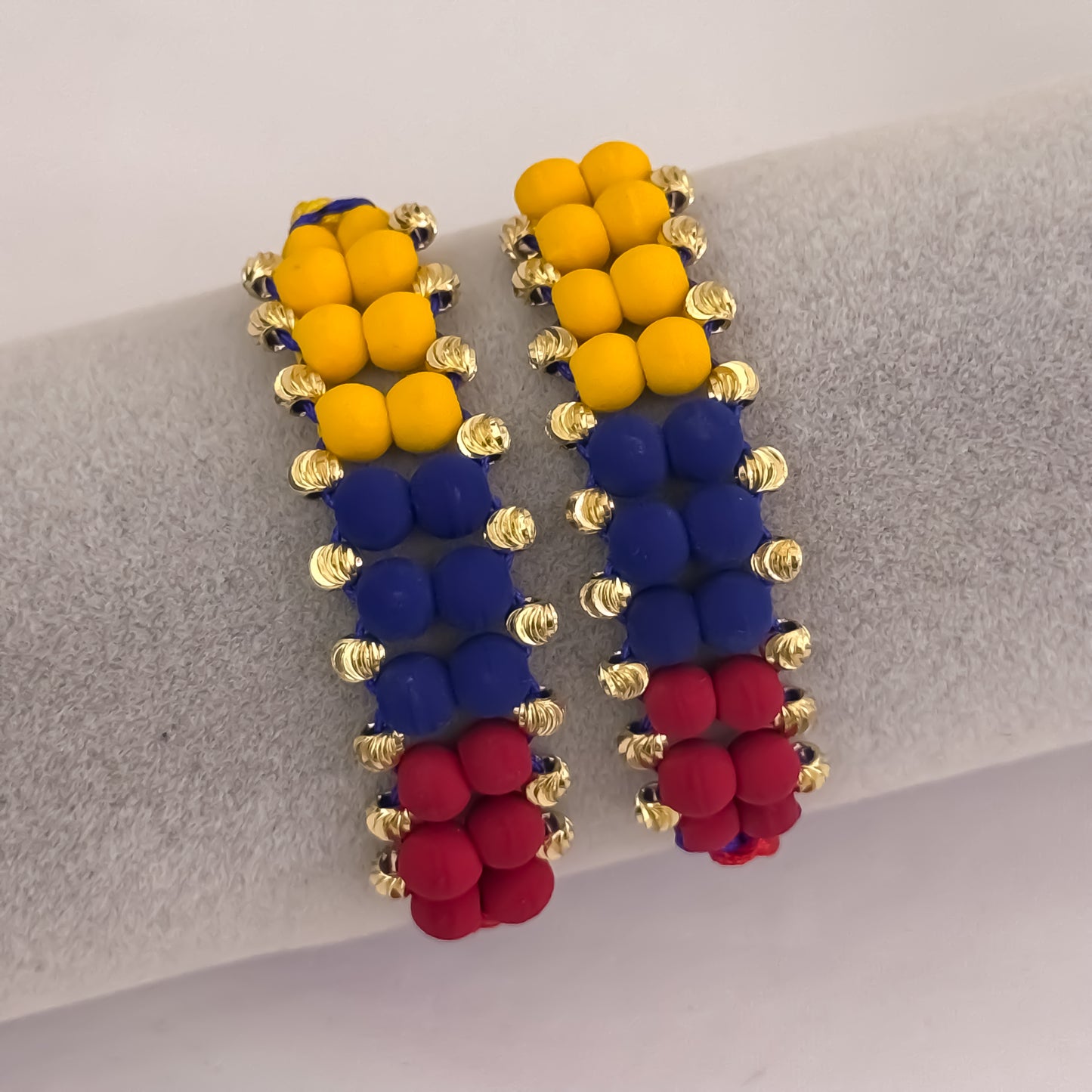 Pulseras Para Parejas  de Selección Colombia  en Balin Italiano de 6mm de 3 Tres Carriles en Oro Laminado 18k con Garantia de por vida