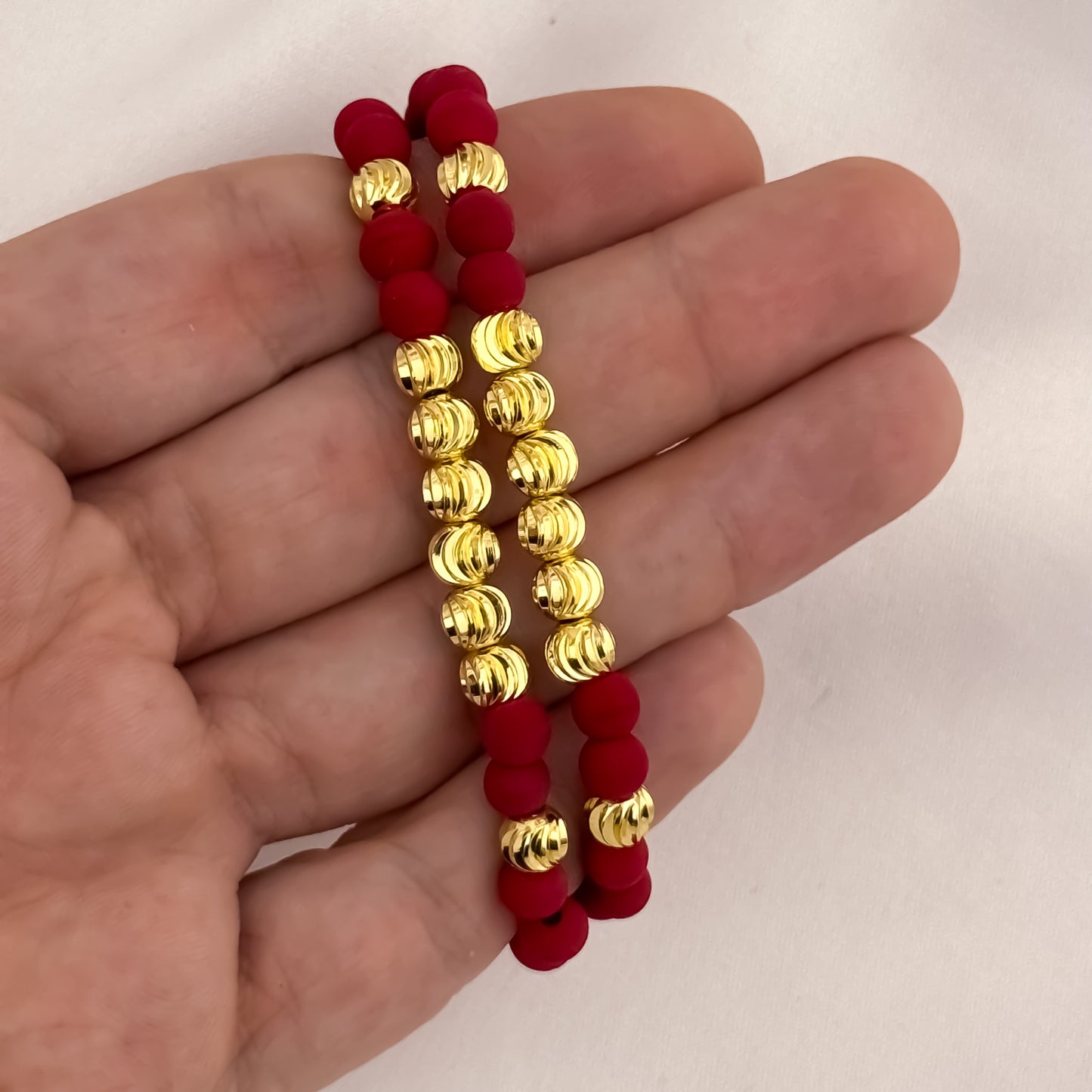Promocion de 2 Pulseras Hijo Rojos en Balin Italiano de 6mm en Oro Laminado 18k con Garantía de por vida