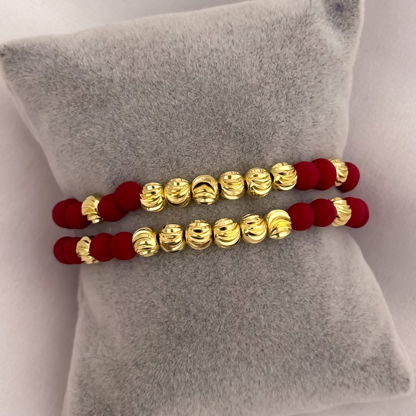 Promocion de 2 Pulseras Hijo Rojos en Balin Italiano de 6mm en Oro Laminado 18k con Garantía de por vida