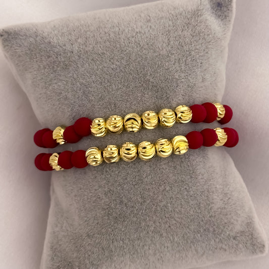 Promocion de 2 Pulseras Hijo Rojos en Balin Italiano de 6mm en Oro Laminado 18k con Garantía de por vida
