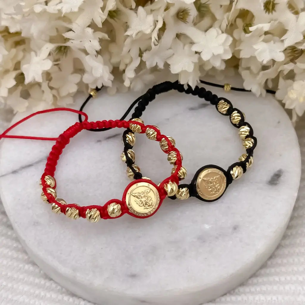 Promocion de 2 Pulseras San Miguel Protección con Balin Italiano en Oro laminado 18k con Garantia de por vida