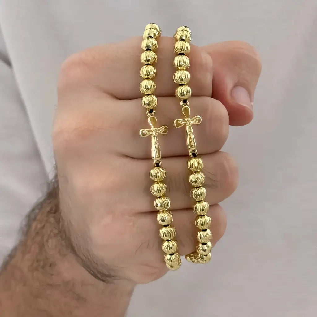 Promocion de 2 Pulseras para Parejas Cruz Madero Protección en Balin Nuevo italiano Nuevo Labrado en Oro Laminado 18k con Garantía de por vida