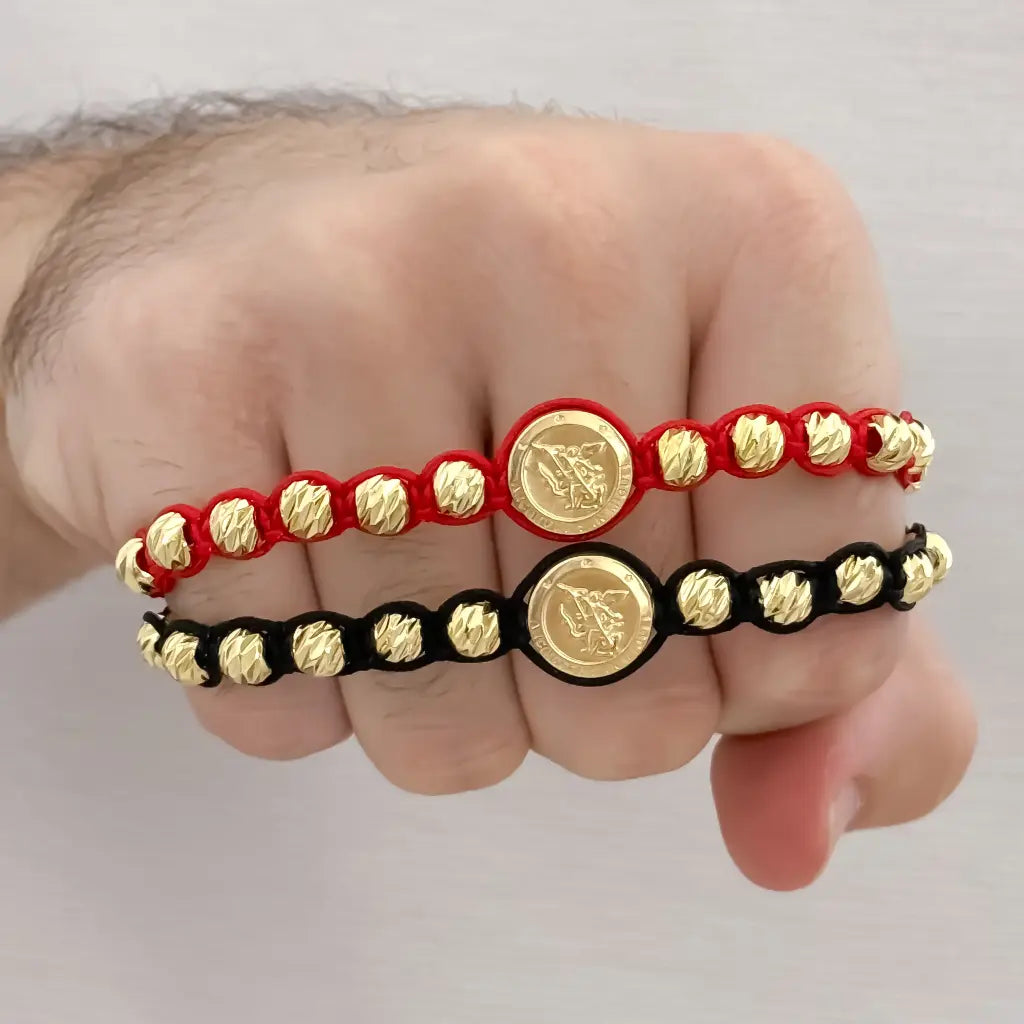 Promocion de 2 Pulseras San Miguel Protección con Balin Italiano en Oro laminado 18k con Garantia de por vida