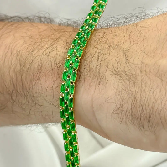 Pulsera  Tejido  Tennis  Verde Esmeralda de 5mm de Grosor  en Oro Laminado 18k con Garantia de por vida