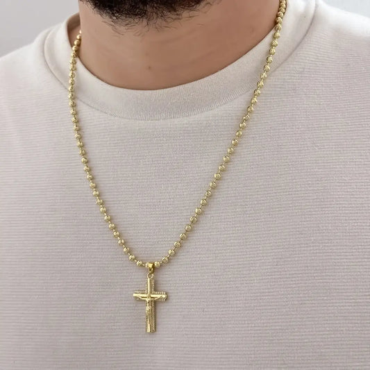Cadena Tejido Militar  Diamantada de Hombre de 60cm de 4mm  + Cristo Madero con micro circones en Oro Laminado 18k con Garantía de por vida