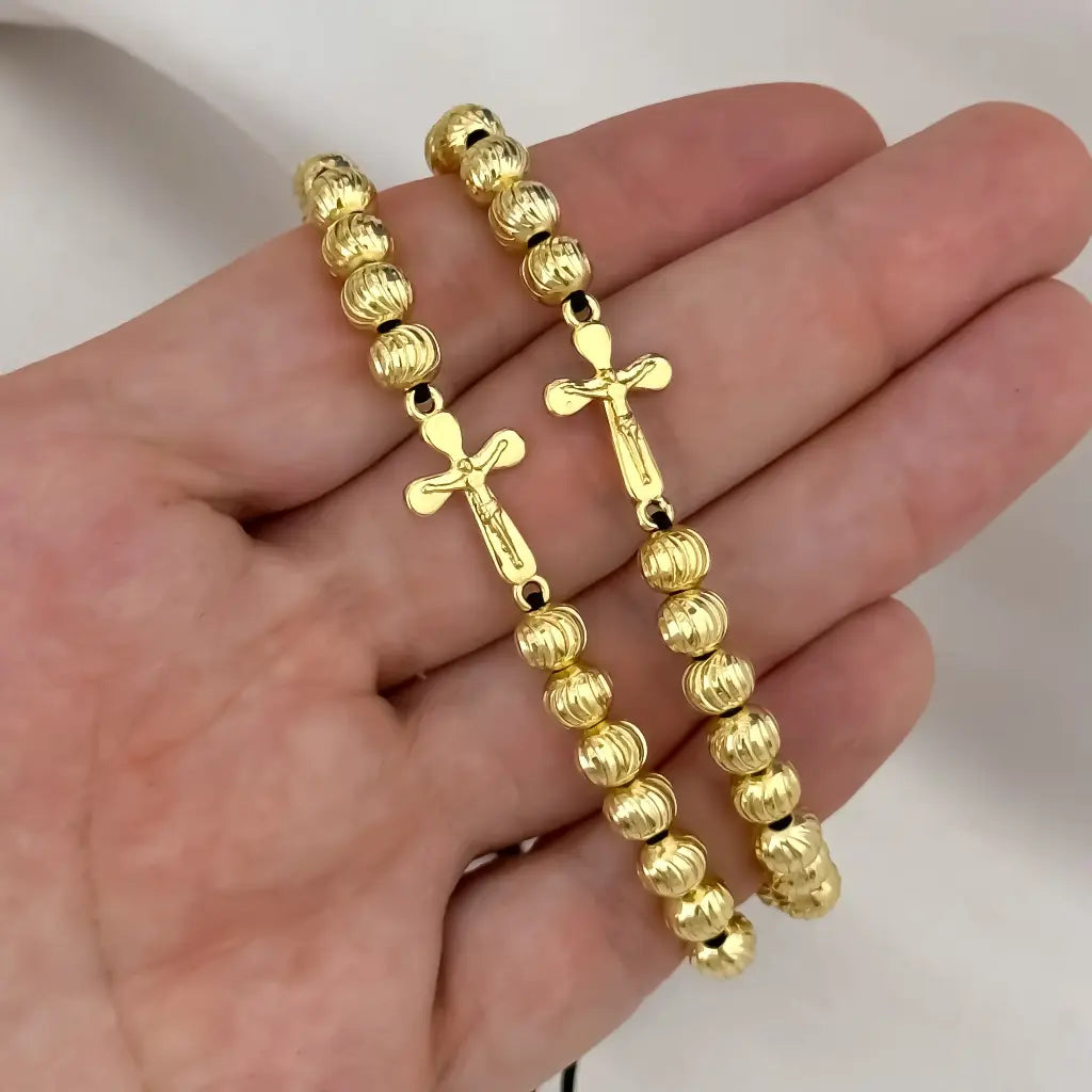Promocion de 2 Pulseras para Parejas Cruz Madero Protección en Balin Nuevo italiano Nuevo Labrado en Oro Laminado 18k con Garantía de por vida