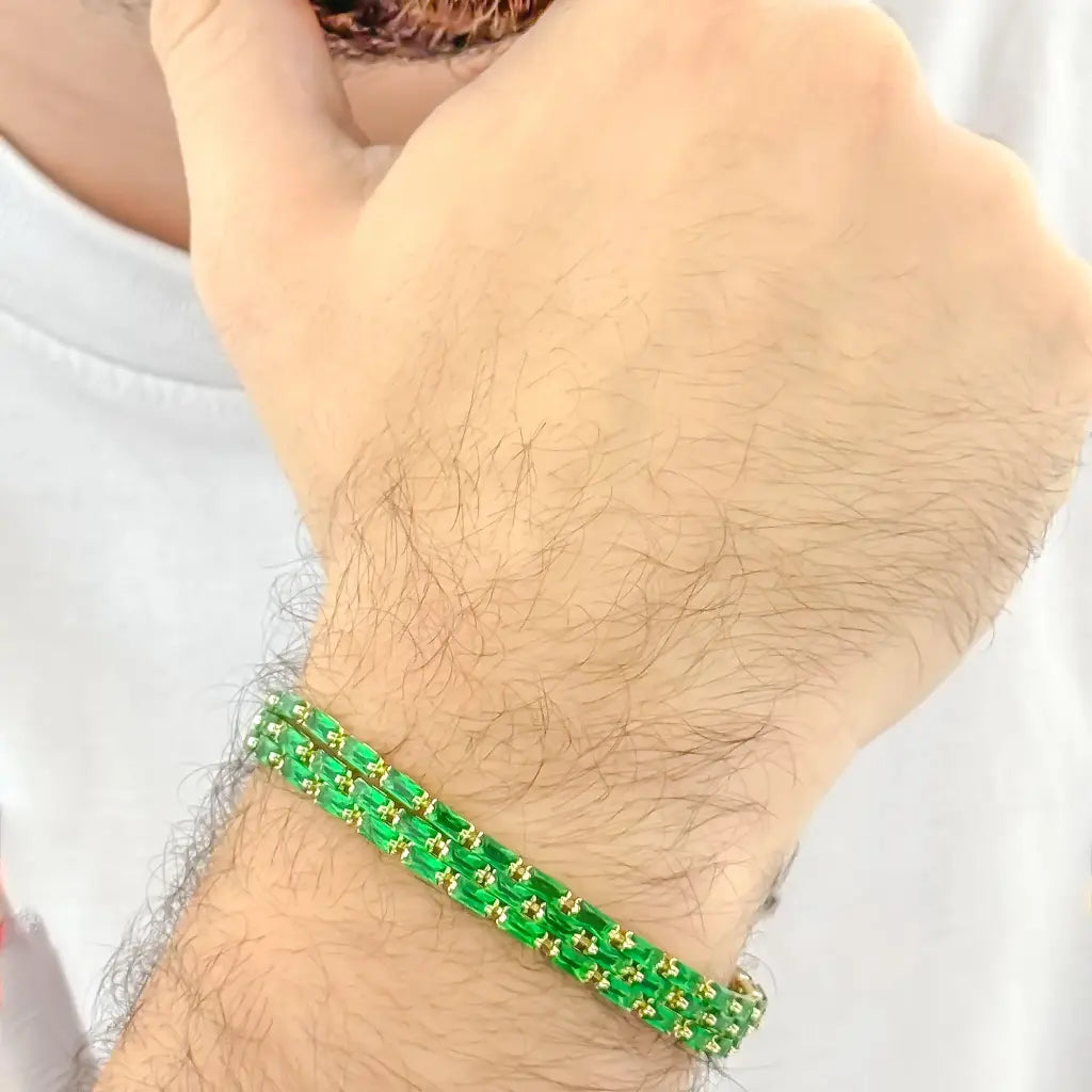 Pulsera  Tejido  Tennis  Verde Esmeralda de 5mm de Grosor  en Oro Laminado 18k con Garantia de por vida