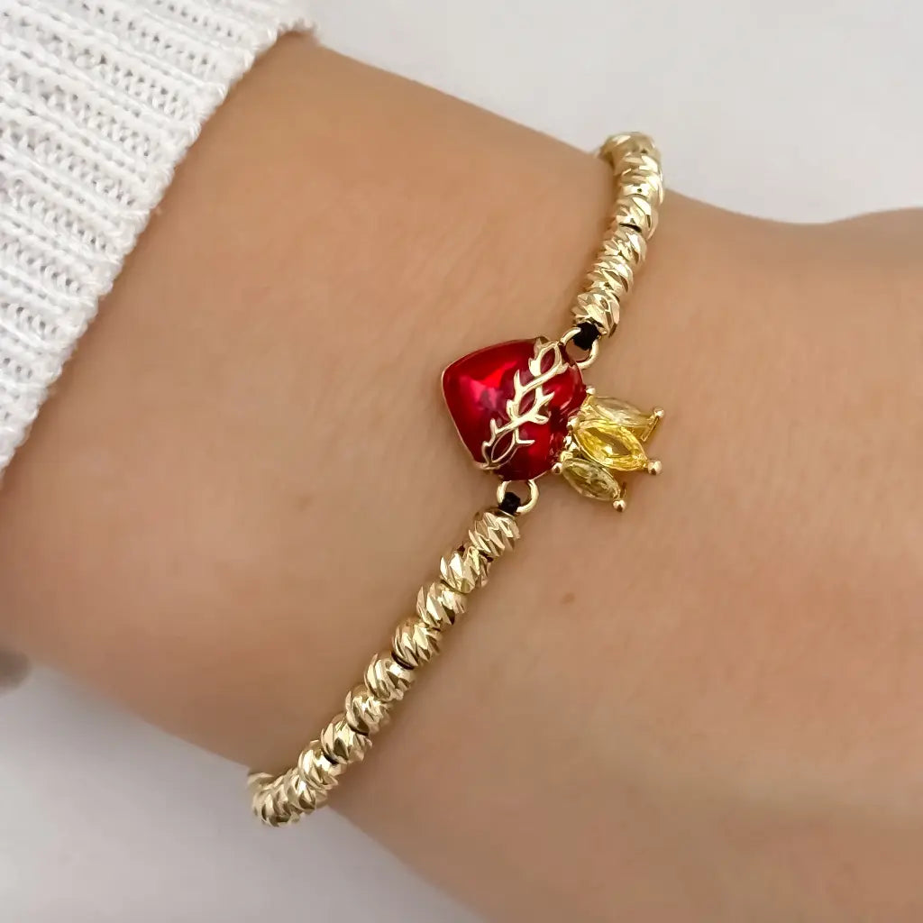 Amuleto de Proteccion Pulseras Balin 4mm Italiano  de Corazon de Jesus en Oro Laminado 18k con Garantia de por vida